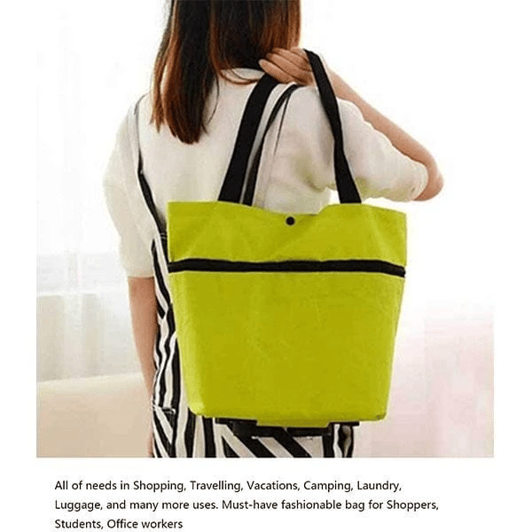 🏆Foldable Shopping Bag with Wheels, 2-in-1 Foldable Shopping Cart, Waterproof Rolling Grocery Tote with Sturdy Handle