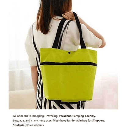 🏆Foldable Shopping Bag with Wheels, 2-in-1 Foldable Shopping Cart, Waterproof Rolling Grocery Tote with Sturdy Handle