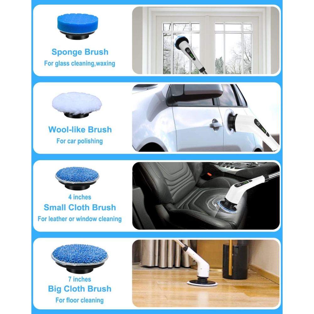 9-in-1 Electric Spin Scrubber with Telescopic Handle,Suitable for cleaning bathrooms, floors, bathtubs, tiles and gaps.