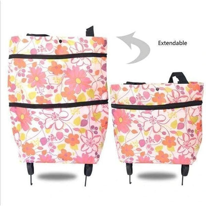 🏆Foldable Shopping Bag with Wheels, 2-in-1 Foldable Shopping Cart, Waterproof Rolling Grocery Tote with Sturdy Handle