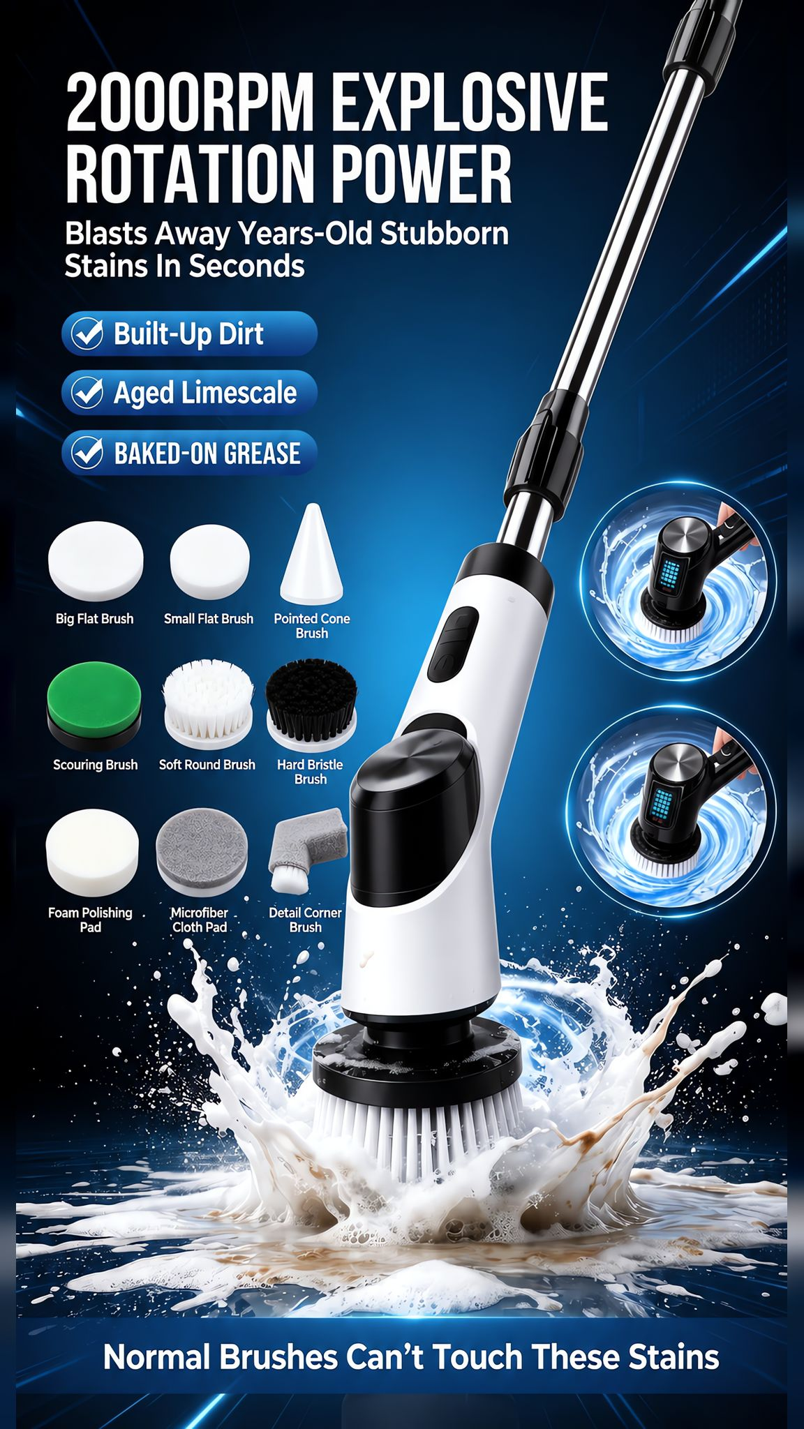 💛💛9-in-1 Electric Spin Scrubber with Telescopic Handle,Suitable for cleaning bathrooms, floors, bathtubs, tiles and gaps.