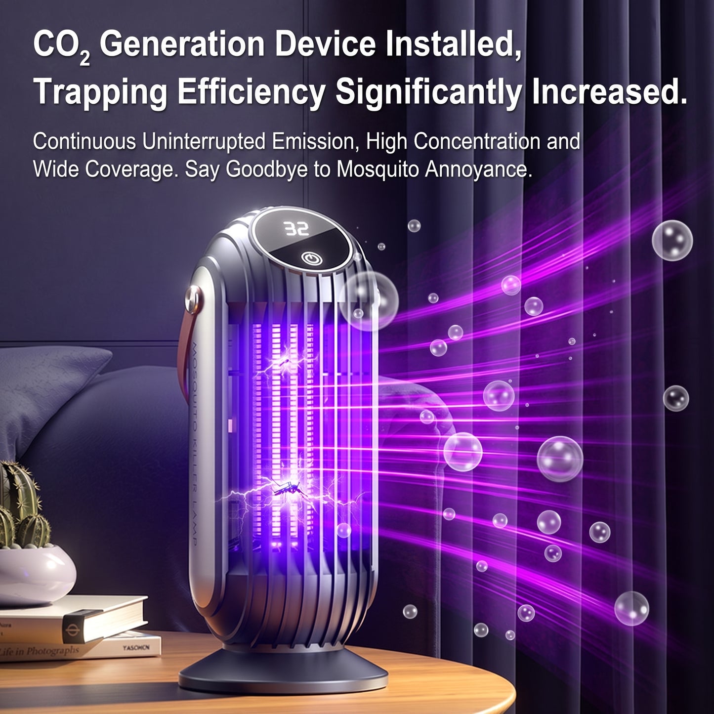 ⚡⚡Portable Dual-Sided UV Mosquito Killer Lamp with CO₂ Attraction, 4000mAh Rechargeable Battery, USB Type-C Charging, Dusk-to-Dawn Sensor for Indoor & Outdoor Use, Patios, Bedrooms and Camping