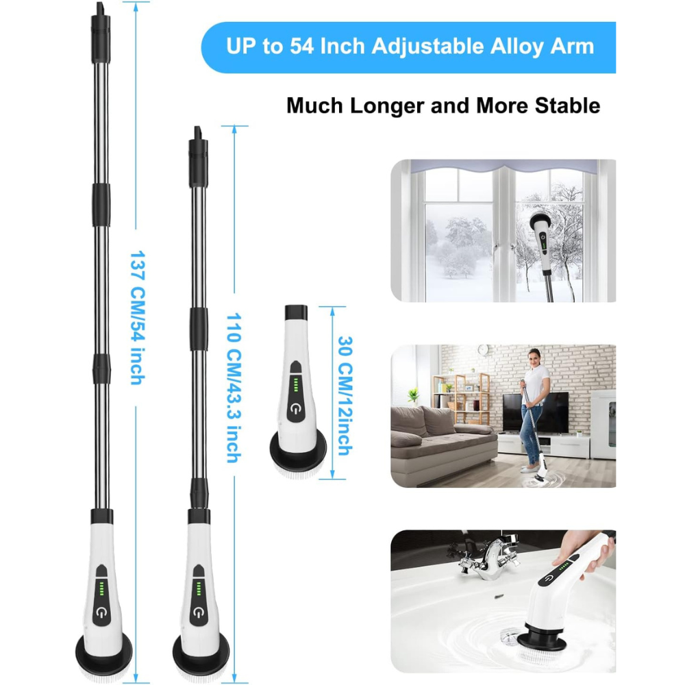9-in-1 Electric Spin Scrubber with Telescopic Handle,Suitable for cleaning bathrooms, floors, bathtubs, tiles and gaps.