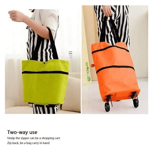 🏆Foldable Shopping Bag with Wheels, 2-in-1 Foldable Shopping Cart, Waterproof Rolling Grocery Tote with Sturdy Handle