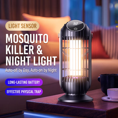 ⚡⚡Portable Dual-Sided UV Mosquito Killer Lamp with CO₂ Attraction, 4000mAh Rechargeable Battery, USB Type-C Charging, Dusk-to-Dawn Sensor for Indoor & Outdoor Use, Patios, Bedrooms and Camping