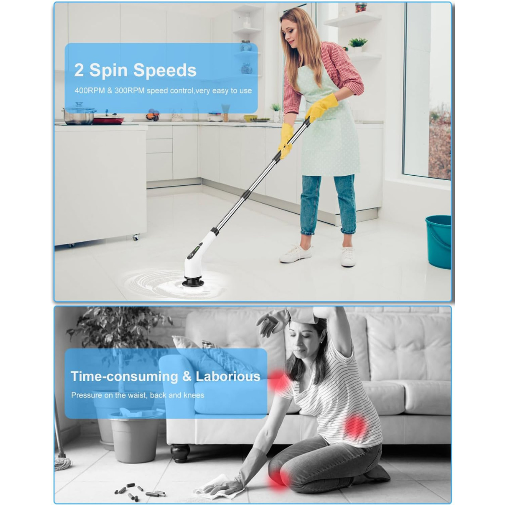 9-in-1 Electric Spin Scrubber with Telescopic Handle,Suitable for cleaning bathrooms, floors, bathtubs, tiles and gaps.