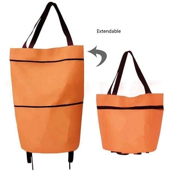 🏆Foldable Shopping Bag with Wheels, 2-in-1 Foldable Shopping Cart, Waterproof Rolling Grocery Tote with Sturdy Handle
