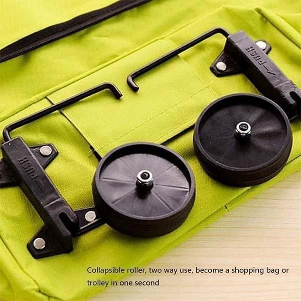 🏆Foldable Shopping Bag with Wheels, 2-in-1 Foldable Shopping Cart, Waterproof Rolling Grocery Tote with Sturdy Handle