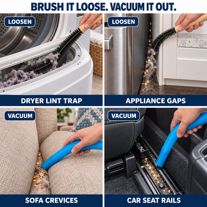 🧹 Deep-Reach Cleaning Kit | Brush & Vacuum Hose for Hidden Lint, Hair & Tight Gaps