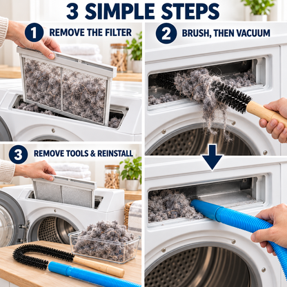 🧹 Deep-Reach Cleaning Kit | Brush & Vacuum Hose for Hidden Lint, Hair & Tight Gaps