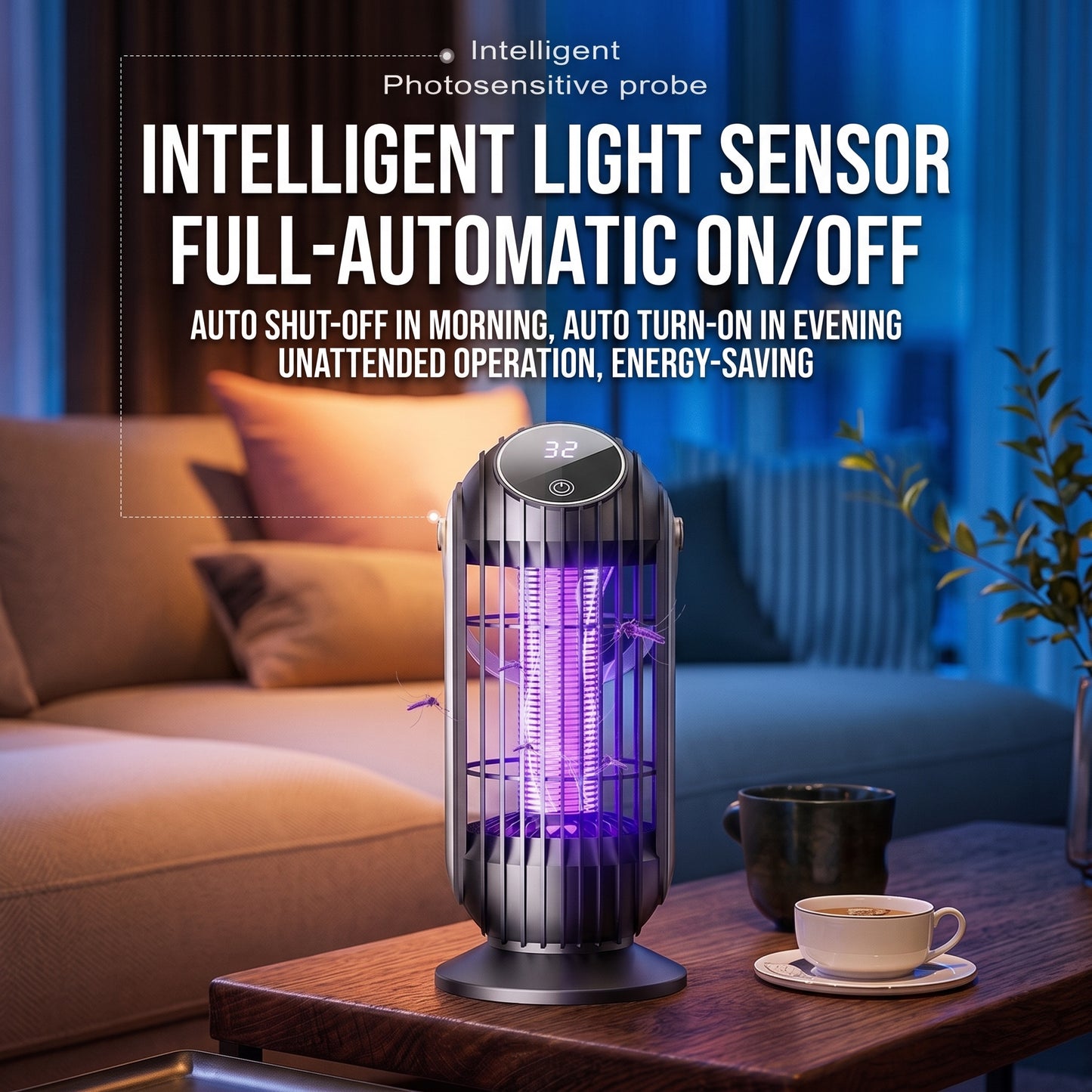 ⚡⚡Portable Dual-Sided UV Mosquito Killer Lamp with CO₂ Attraction, 4000mAh Rechargeable Battery, USB Type-C Charging, Dusk-to-Dawn Sensor for Indoor & Outdoor Use, Patios, Bedrooms and Camping