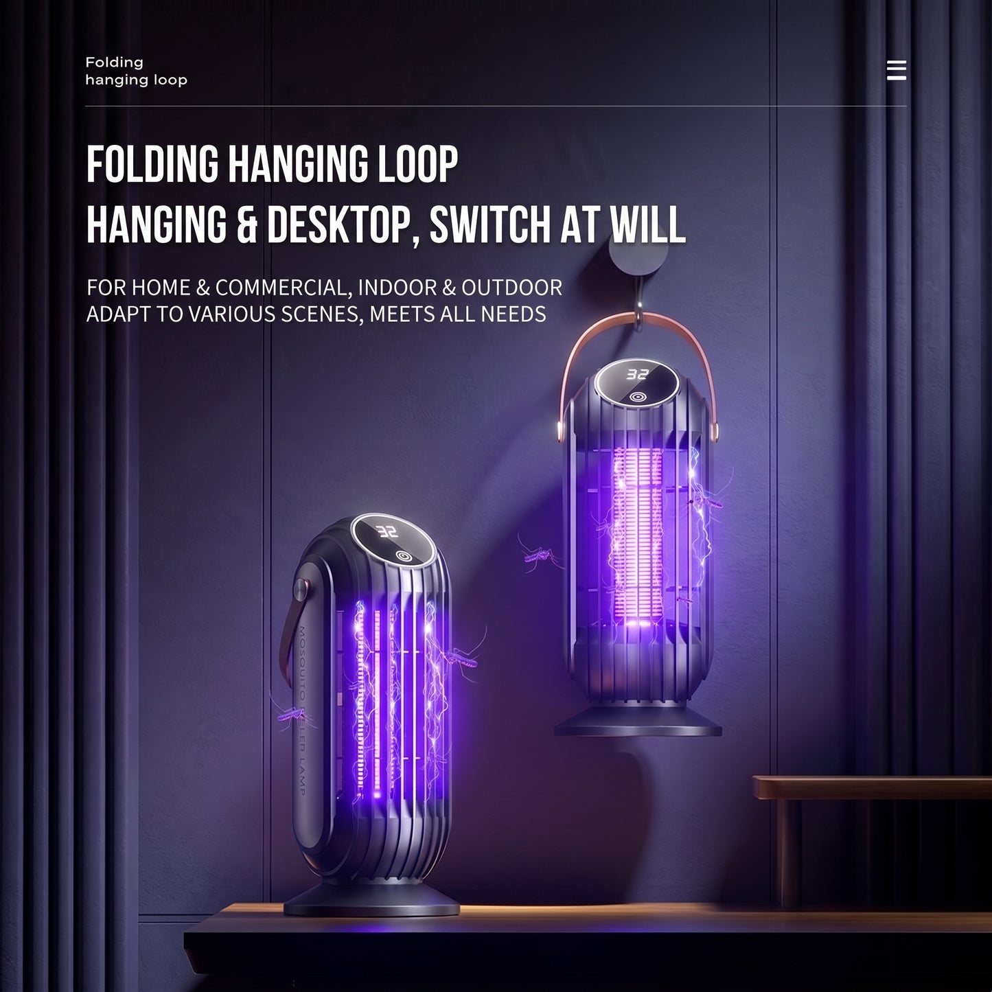 ⚡⚡Portable Dual-Sided UV Mosquito Killer Lamp with CO₂ Attraction, 4000mAh Rechargeable Battery, USB Type-C Charging, Dusk-to-Dawn Sensor for Indoor & Outdoor Use, Patios, Bedrooms and Camping
