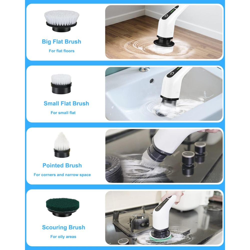 9-in-1 Electric Spin Scrubber with Telescopic Handle,Suitable for cleaning bathrooms, floors, bathtubs, tiles and gaps.