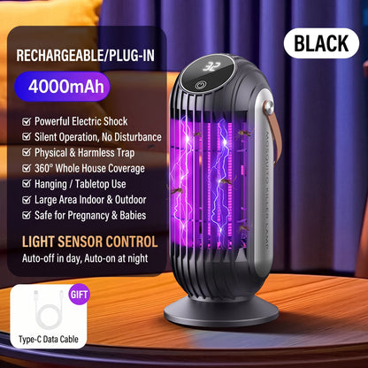 ⚡⚡Portable Dual-Sided UV Mosquito Killer Lamp with CO₂ Attraction, 4000mAh Rechargeable Battery, USB Type-C Charging, Dusk-to-Dawn Sensor for Indoor & Outdoor Use, Patios, Bedrooms and Camping