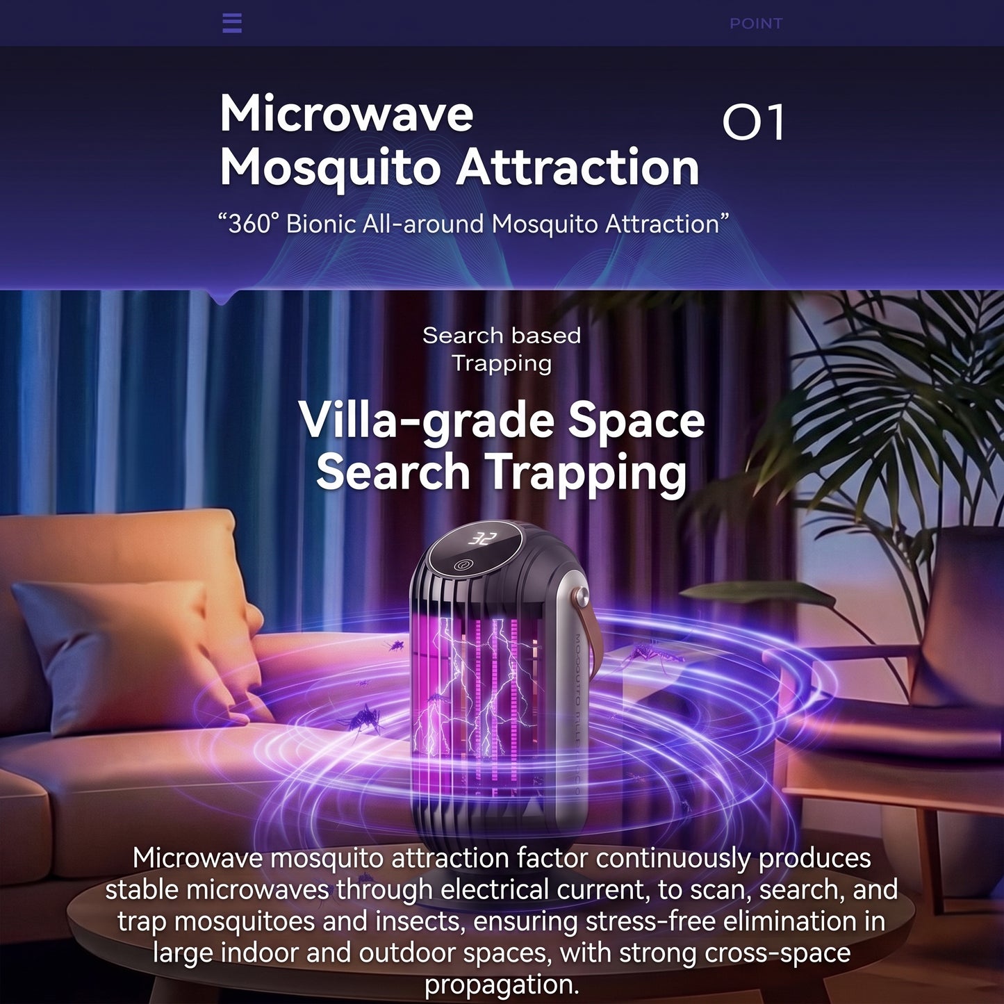 ⚡⚡Portable Dual-Sided UV Mosquito Killer Lamp with CO₂ Attraction, 4000mAh Rechargeable Battery, USB Type-C Charging, Dusk-to-Dawn Sensor for Indoor & Outdoor Use, Patios, Bedrooms and Camping