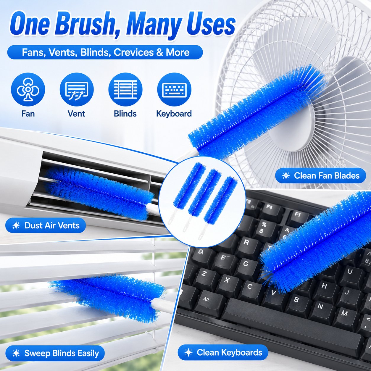 🔥 Flexible Microfiber Fan & Blind Cleaning Brush ✨ Bendable Dust Cleaner for Ceiling Fans, Window Blinds, Air Vents, Shutters & Hard-to-Reach Areas 🧹 Reusable Household Cleaning Tool