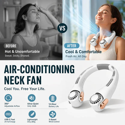 🎁🎁2026 Portable Neck Fan,💨 50% OFF! 360° rotating, 3 speeds. Hands‑free cooling,  4000mAh USB Rechargeable.