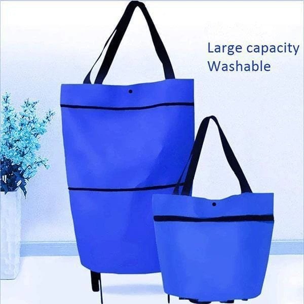 🏆Foldable Shopping Bag with Wheels, 2-in-1 Foldable Shopping Cart, Waterproof Rolling Grocery Tote with Sturdy Handle