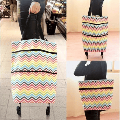 🏆Foldable Shopping Bag with Wheels, 2-in-1 Foldable Shopping Cart, Waterproof Rolling Grocery Tote with Sturdy Handle