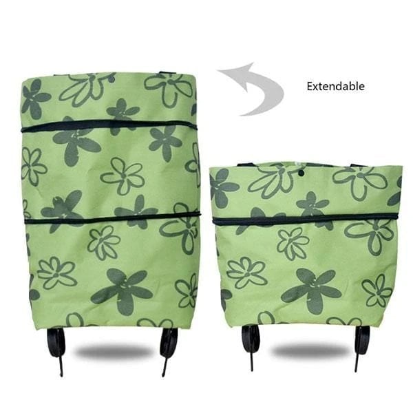 🏆Foldable Shopping Bag with Wheels, 2-in-1 Foldable Shopping Cart, Waterproof Rolling Grocery Tote with Sturdy Handle