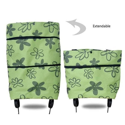 🏆Foldable Shopping Bag with Wheels, 2-in-1 Foldable Shopping Cart, Waterproof Rolling Grocery Tote with Sturdy Handle