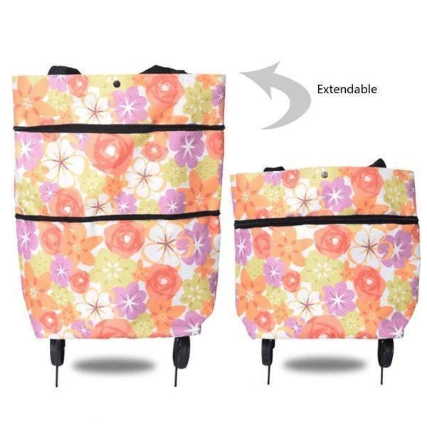 🏆Foldable Shopping Bag with Wheels, 2-in-1 Foldable Shopping Cart, Waterproof Rolling Grocery Tote with Sturdy Handle