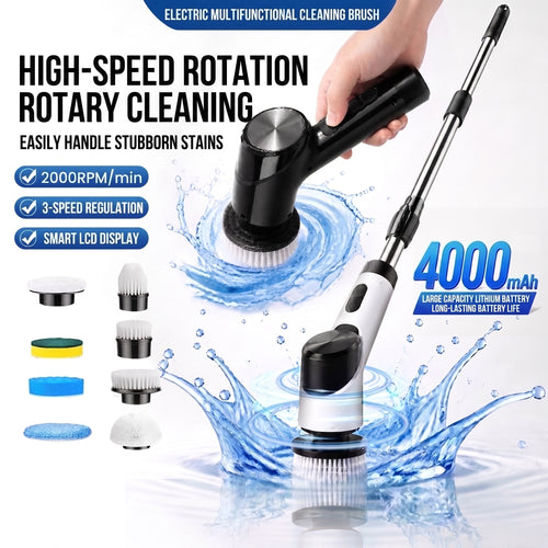 9-in-1 Electric Spin Scrubber with Telescopic Handle,Suitable for cleaning bathrooms, floors, bathtubs, tiles and gaps.