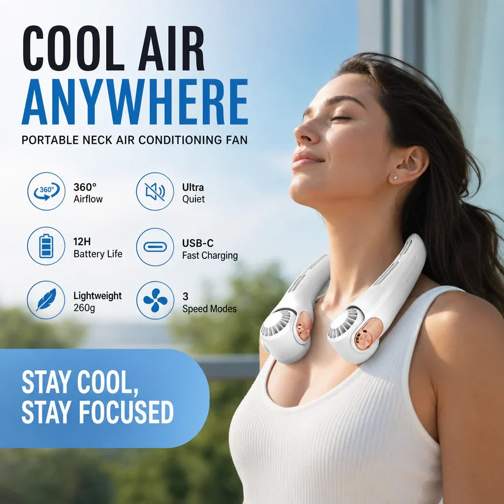 🎁🎁2026 Portable Neck Fan,💨 50% OFF! 360° rotating, 3 speeds. Hands‑free cooling,  4000mAh USB Rechargeable.