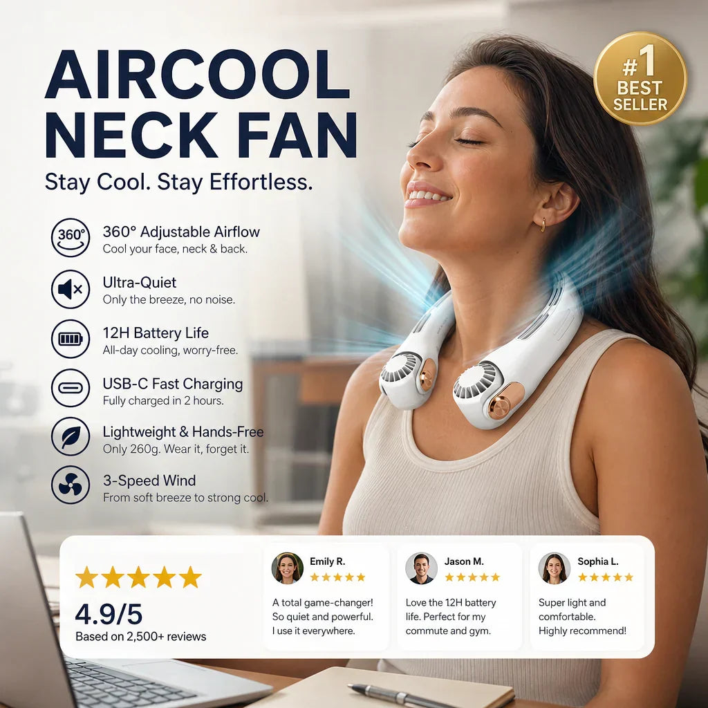 🎁🎁2026 Portable Neck Fan,💨 50% OFF! 360° rotating, 3 speeds. Hands‑free cooling,  4000mAh USB Rechargeable.